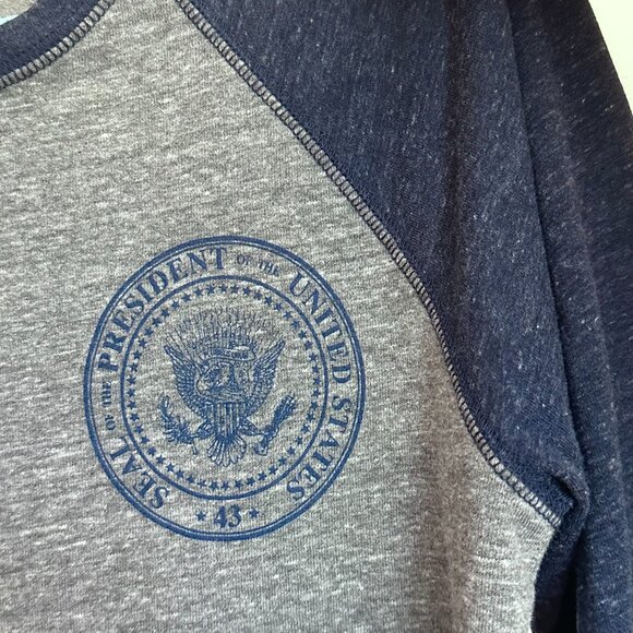 George W. Bush heather grey and navy 3/4 sleeve cotton men's shirt, size X-Small - Picture 6 of 7